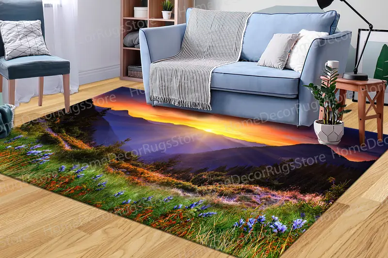 サンライズ マウンテン ビュー プリント ラグ - 自然風景の装飾