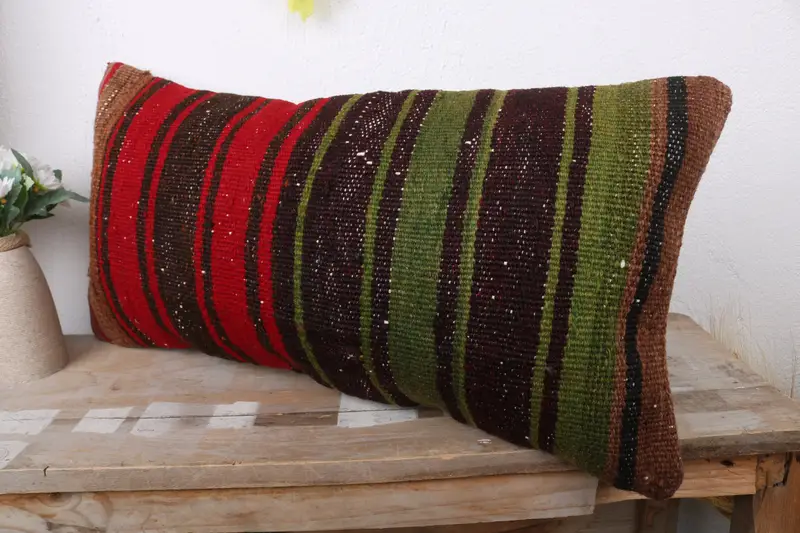 12x24 Red Cushion Case, Sofa Cushion Case, Boho Pillow, Knitted Pillow, Gift Pillow, Vintage Kilim Throw Pillow, Kilim Rug Pillow, Cushion - 4