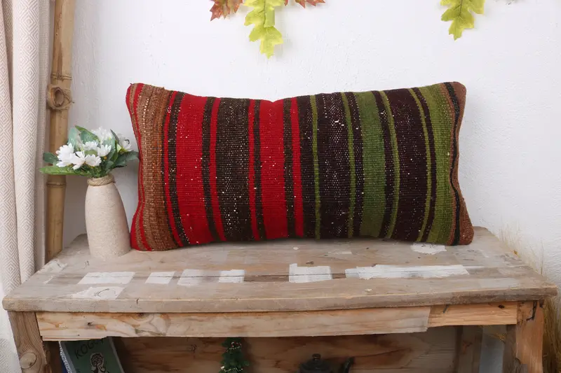 12x24 Red Cushion Case, Sofa Cushion Case, Boho Pillow, Knitted Pillow, Gift Pillow, Vintage Kilim Throw Pillow, Kilim Rug Pillow, Cushion - 1