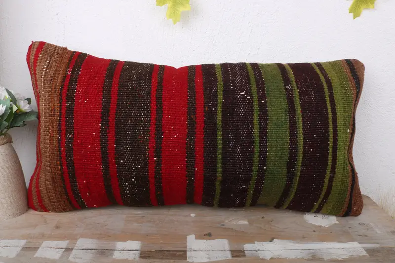 12x24 Red Cushion Case, Sofa Cushion Case, Boho Pillow, Knitted Pillow, Gift Pillow, Vintage Kilim Throw Pillow, Kilim Rug Pillow, Cushion - 2