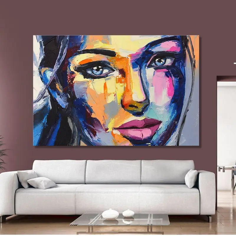 Woman Face Wall Art, Colorful Face Portrait, Watercolor Canvas Art, Portrait Wall Decor, Oil Painting Wall Art, Large Wall Decor, Abstract - 3