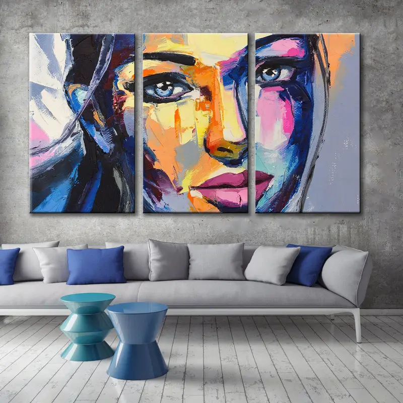 Woman Face Wall Art, Colorful Face Portrait, Watercolor Canvas Art, Portrait Wall Decor, Oil Painting Wall Art, Large Wall Decor, Abstract - 1