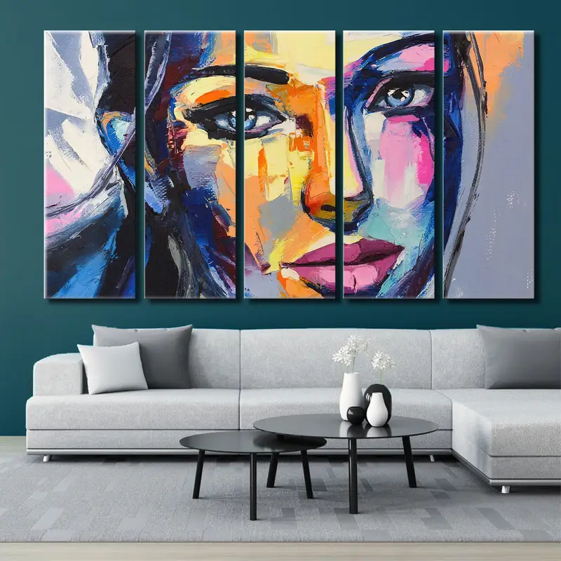 Woman Face Wall Art, Colorful Face Portrait, Watercolor Canvas Art, Portrait Wall Decor, Oil Painting Wall Art, Large Wall Decor, Abstract - 5