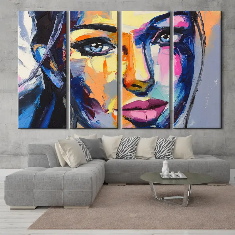 Woman Face Wall Art, Colorful Face Portrait, Watercolor Canvas Art, Portrait Wall Decor, Oil Painting Wall Art, Large Wall Decor, Abstract - 4
