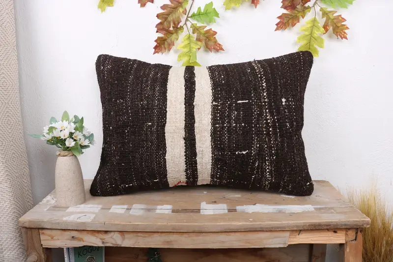 Pillow for Sofa, Ethnical Kilim Rug Pillow, Cushion Cover, Pillow for Couch, 16x24 Brown Cushion Cover, Outdoor Bolster Cushion - 1