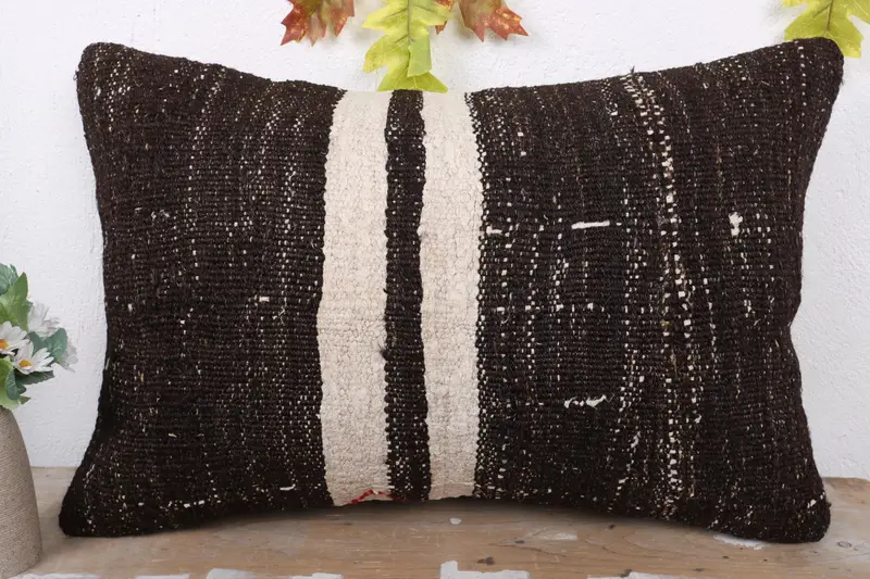 Pillow for Sofa, Ethnical Kilim Rug Pillow, Cushion Cover, Pillow for Couch, 16x24 Brown Cushion Cover, Outdoor Bolster Cushion - 2