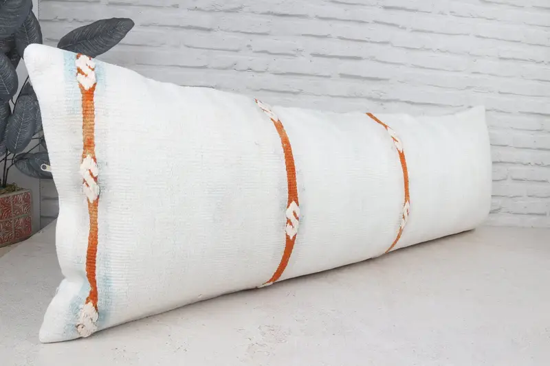 Kilimkissen werfen, ethnischer Kilimteppichkissen, 16x48 weißes Kissen, Kissengehäuse, Kissen für Sofa, Nomadenkissen, handgewebte Kissenbedeckungspolster - 4