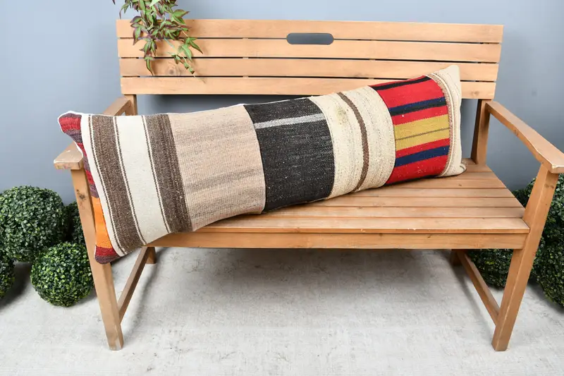 Throw Kilim Pillow, Vintage Kilim Pillow, Garden Pillow Cover, Antique Pillows, Handmade Pillow Case, 16x48 Beige Pillow Cover, Cushion Cover - 1