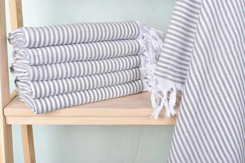 Turkish Beach Towel Personalized Brown Striped, Organic Cotton/Linen, 36x67 Inches