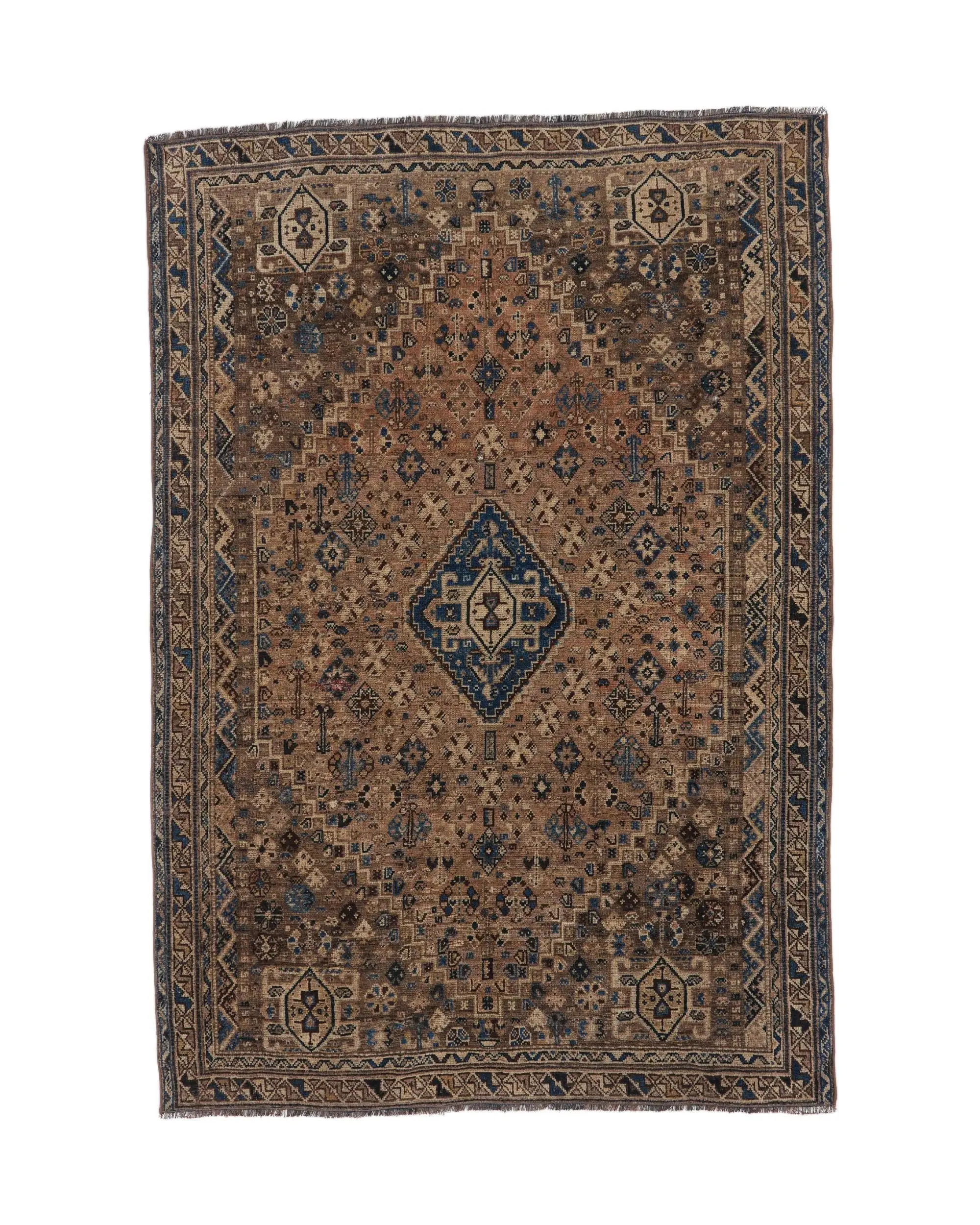 Kahverengi ve Mavi Çiçekli Halı, 5.4x7.7 ft Zarif Dekor - 1