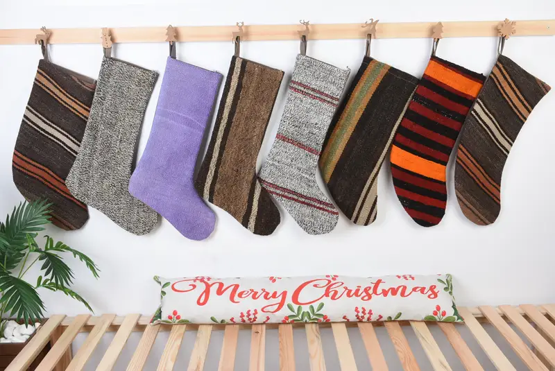 Festive Christmas Ornaments Pattern, 8 Inch Wide Hanging Christmas Stocking