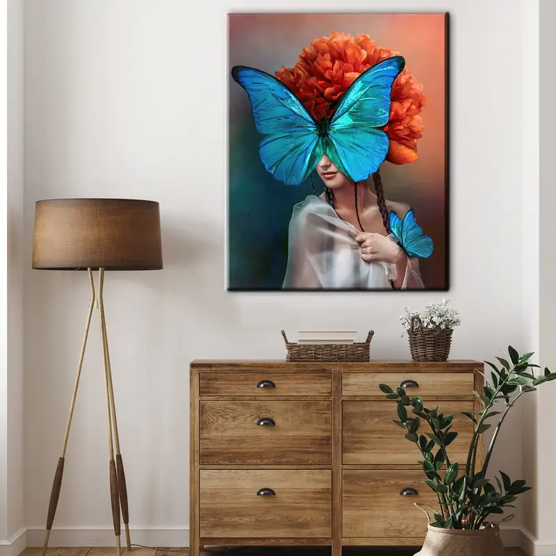 Surreal Portrait Wall Art, Butterflies Wall Decor, Abstract Canvas Art, Peony Flower Wall Art, Beautiful Surrealistic Art, Interior Photo - 8