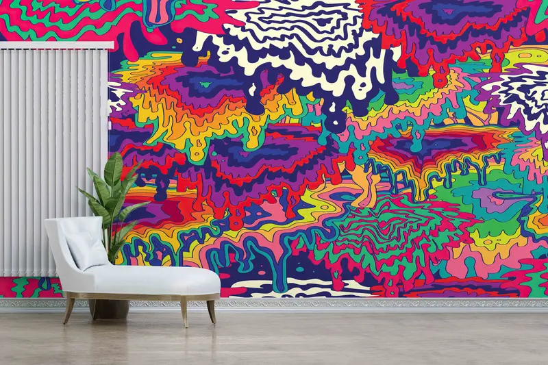 Canlı Baskılı Duvar Kağıdı: Psychedelic Soyut Leke Sanatı
