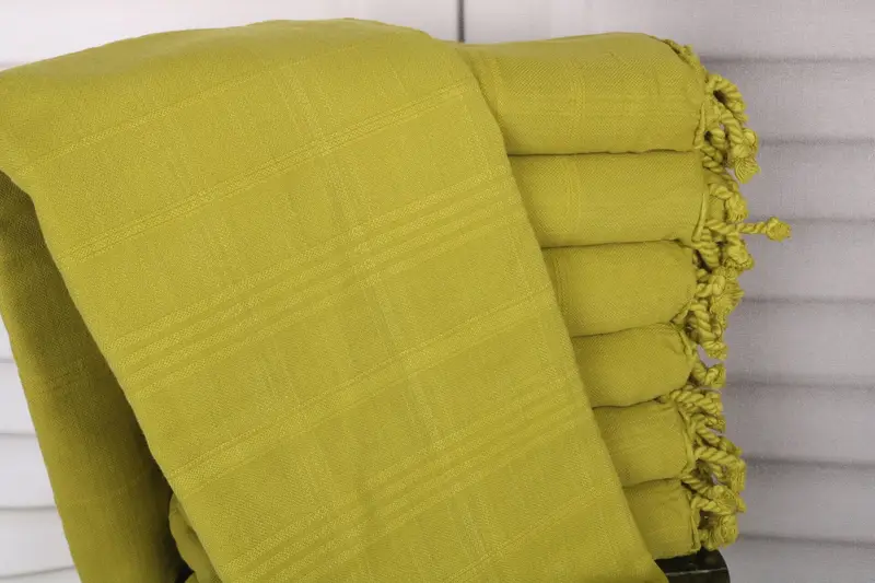 Striped Towel Custom Wedding Gift Green Organic Cotton, 32x63 Inches