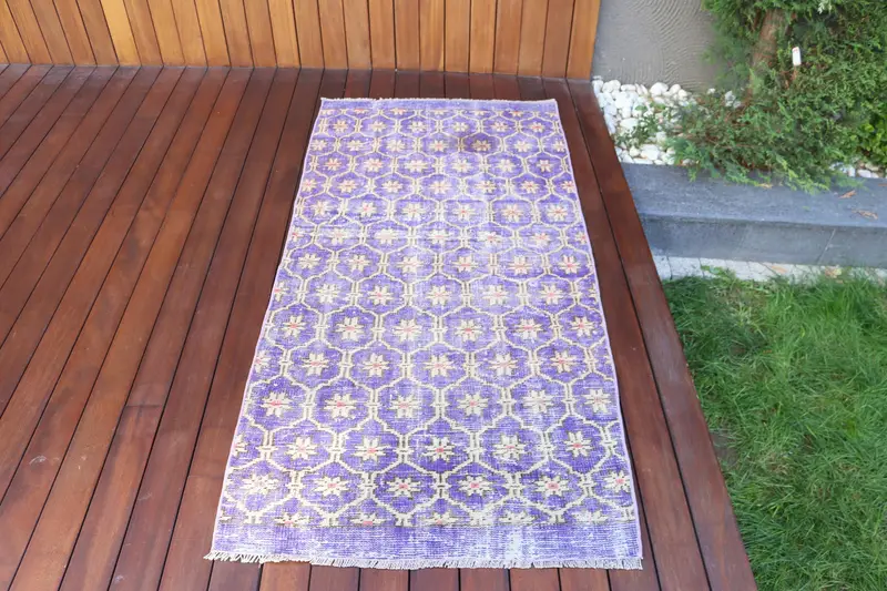 2,8x5,7 ft Vintage Teppich, türkischer Akzentteppich, lila weißer Blumenteppich - 1