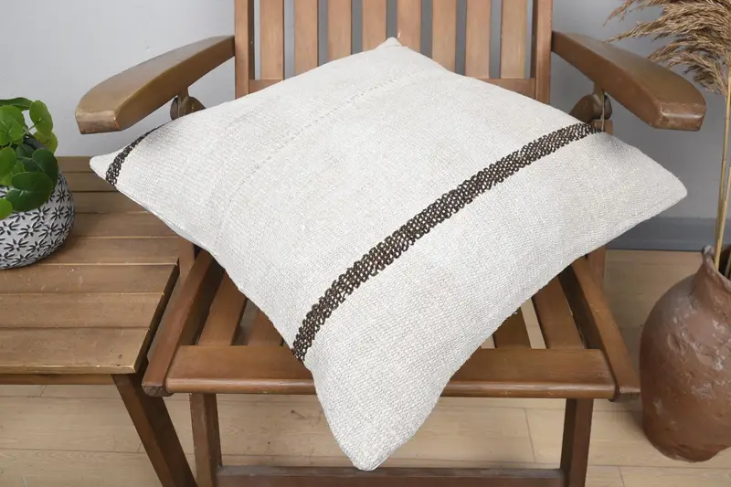 Throw Kilim Pillow, Pillow Case, Boho Pillow, Personalized Gift Pillow Pillow Cover, Turkish Kilim Pillow, 20x20 Beige Pillow Cover - 4