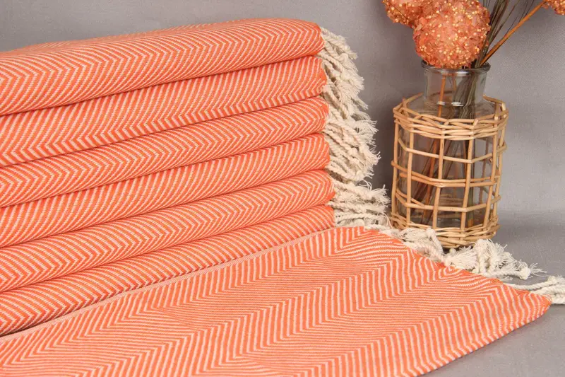 Monogram Hand Towel Organic Cotton Beige Chevron, 20x40 Inches