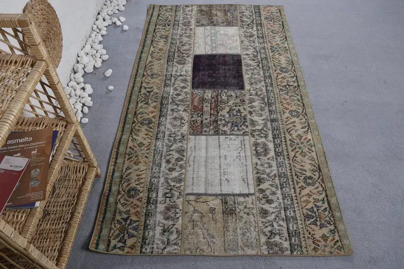 Zarif Bej Fas Halısı, Yeşil Desenli 3,4x6,3 ft