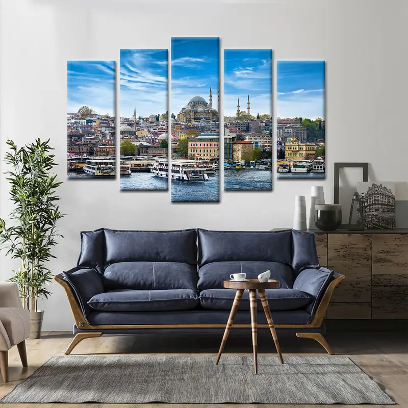İstanbul Duvar Sanatı, Eminonu Waterfront Tuval, Yeni Cami, İstanbul Feribotları, Liman, Boğaz Tuvali, İstanbul Resim, Peyzaj Sanatı - 2
