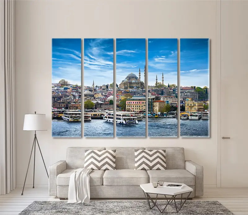 İstanbul Duvar Sanatı, Eminonu Waterfront Tuval, Yeni Cami, İstanbul Feribotları, Liman, Boğaz Tuvali, İstanbul Resim, Peyzaj Sanatı - 7