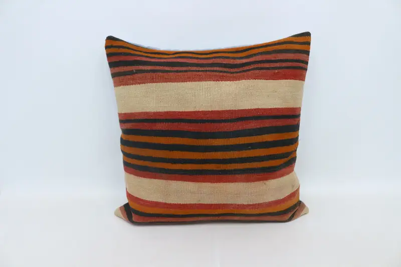 Turkish Kilim Pillow, Boho Pillow, Cushion, Vintage Kilim Pillow, Designer Throw Cushion Cover, Tribal Pillow, 28x28 Red Cushion Case - 1