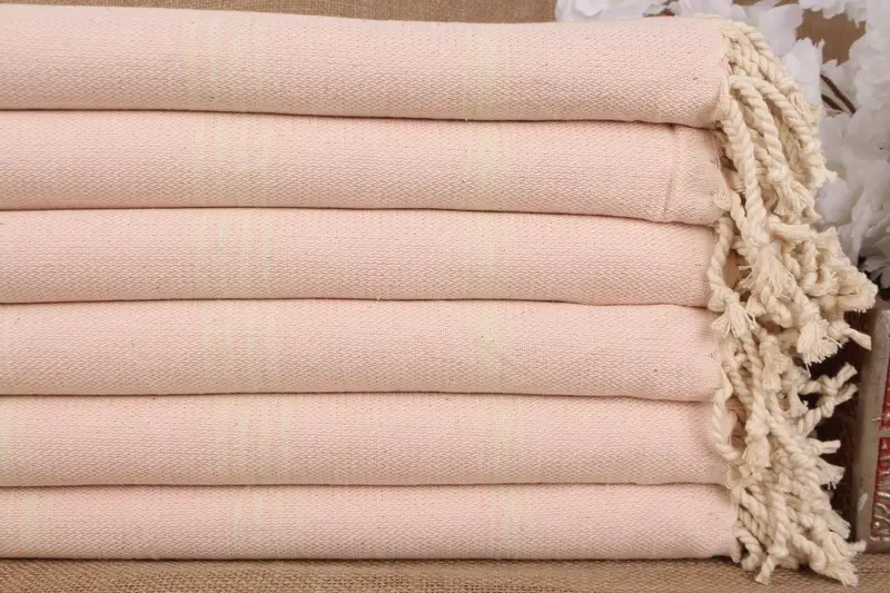 Toalla de playa turca personalizada a rayas rosa claro, 40 x 67 pulgadas