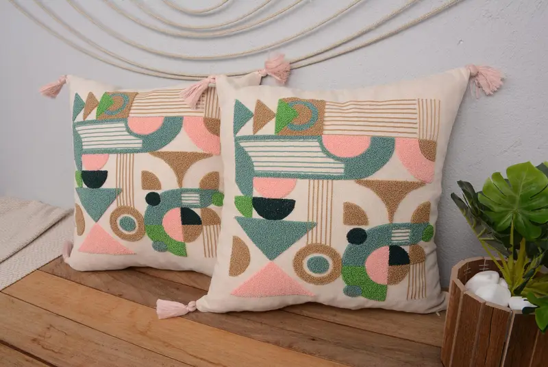 Handgefertigtes besticktes Kissen im Südwesten, Vintage-Kissen