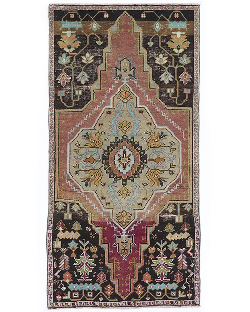 Brauner, grüner Blumenteppich, 2,7 x 5,3 Fuß, schickes Dekor