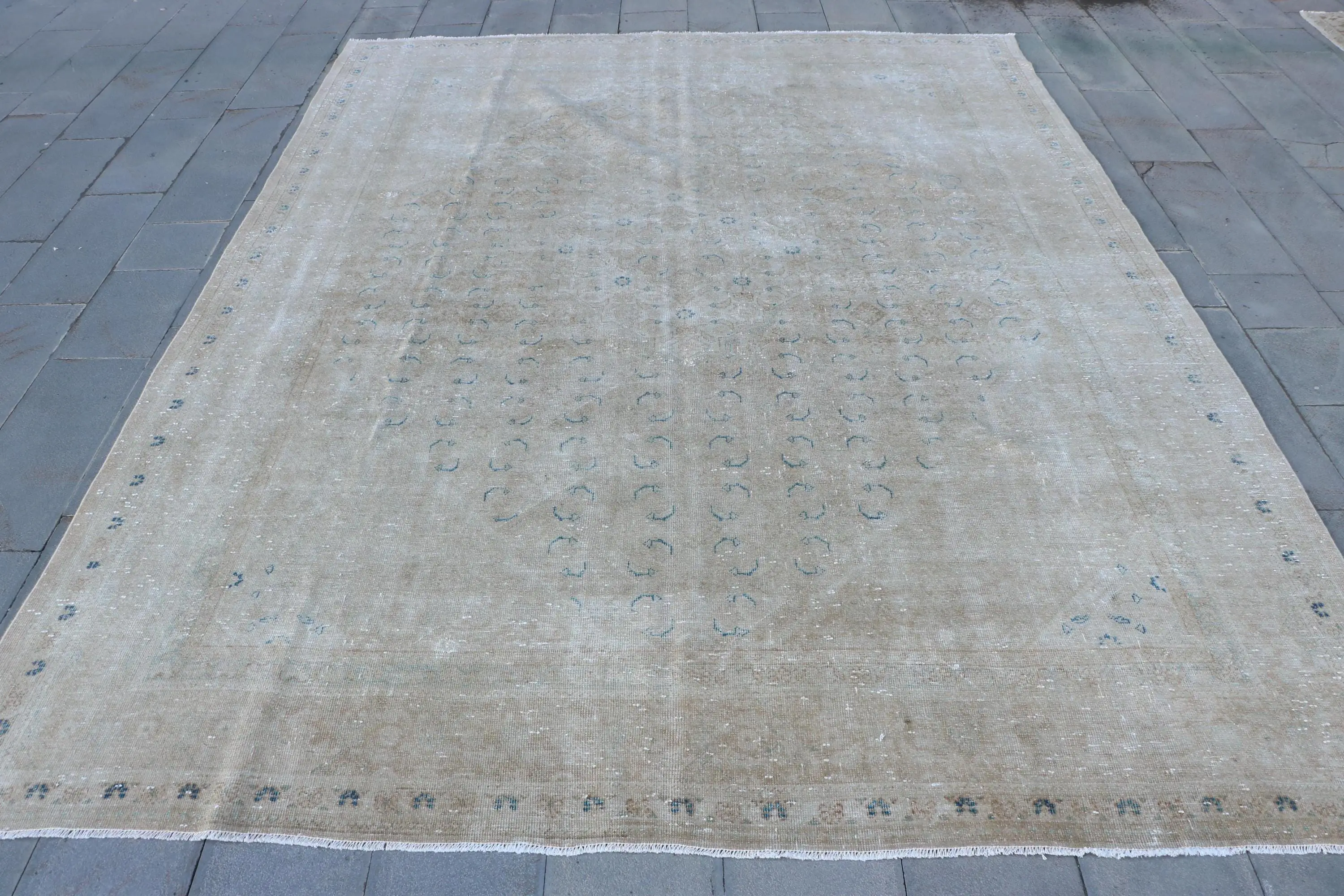 Vintage Turkish Rug, 9.4x12.1 ft Rug, Gray Oversize Ombré Rug - 1