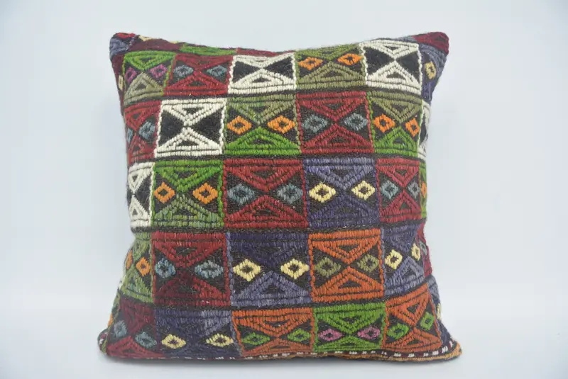 Almohada de lanzamiento de lunares rojos y verdes, cojín de cáñamo hecho a mano