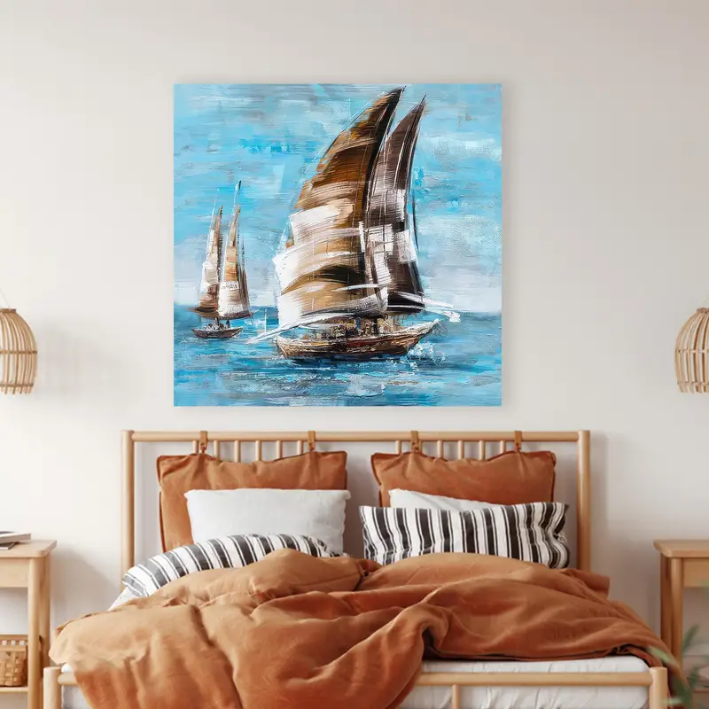 Modern Coastal Printed Glass: Elegant Blue Sea Landscape Design