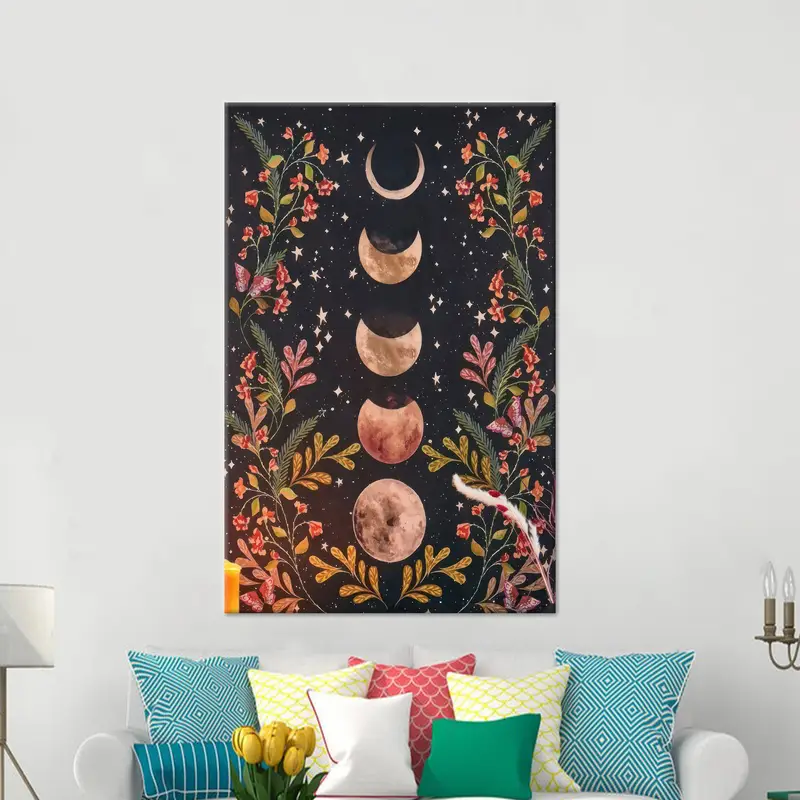 Boho Ay Çiçek Kanvas: Zarif Botanik Sanatsal Reprodüksiyon