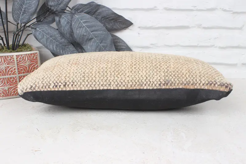 Handmade Kilim Cushion, Yoga Pillow Sham, Oriental Cushion Cover, Interior Designer Pillow, Cushion Cover, 8x16 Beige Cushion, Kilim Pillow Cover - 5
