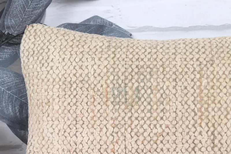 Handmade Kilim Cushion, Yoga Pillow Sham, Oriental Cushion Cover, Interior Designer Pillow, Cushion Cover, 8x16 Beige Cushion, Kilim Pillow Cover - 2