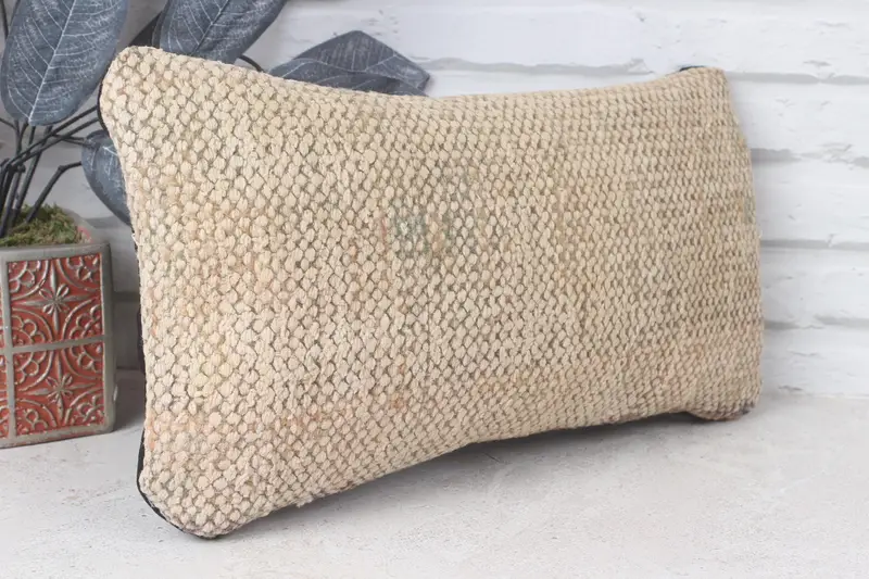 Handmade Kilim Cushion, Yoga Pillow Sham, Oriental Cushion Cover, Interior Designer Pillow, Cushion Cover, 8x16 Beige Cushion, Kilim Pillow Cover - 3
