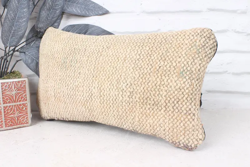 Handmade Kilim Cushion, Yoga Pillow Sham, Oriental Cushion Cover, Interior Designer Pillow, Cushion Cover, 8x16 Beige Cushion, Kilim Pillow Cover - 4