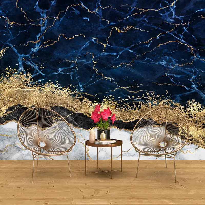 Custom Wall Paper, Marble Wall Art, Wall Paper Peel and Stick, Gold Wall Poster, 3d Wall Paper, , Contemporary Wall Decor, - 4