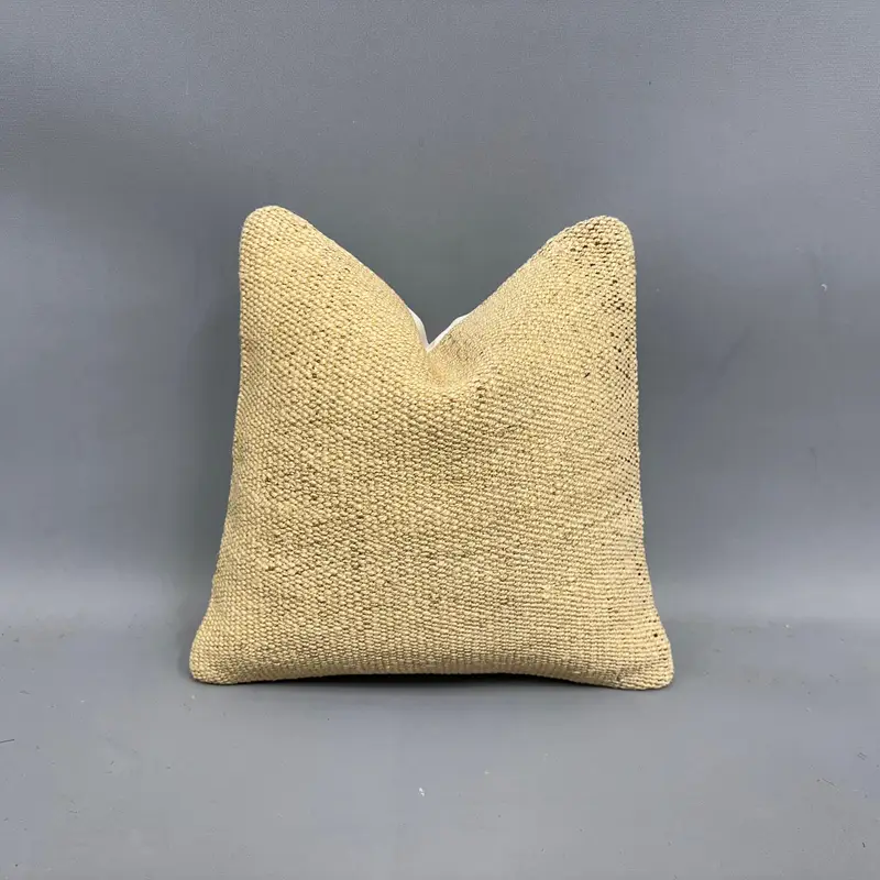 Vintage Kilim Throw Pillow, Cushion Case, Vintage Kilim Pillow, 12x12 Beige Cushion Cover, Garden Pillow Case, Handmade Kilim Cushion - 1