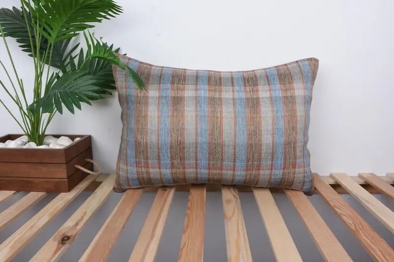 Oriental Cushion Case, Kilim Pillow, 16x24 Blue Pillow Cover, Pillow Sham, Throw Kilim Pillow, Pillow for Couch, Natural Pillow Sham - 1