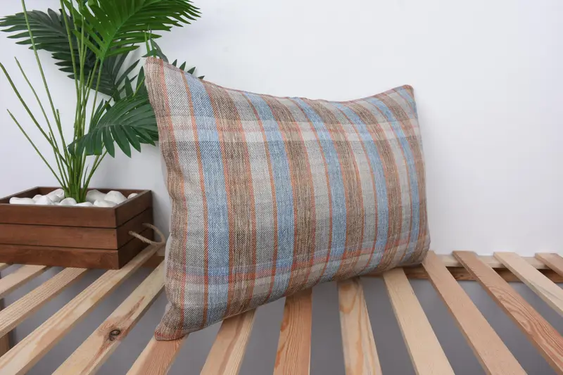 Oriental Cushion Case, Kilim Pillow, 16x24 Blue Pillow Cover, Pillow Sham, Throw Kilim Pillow, Pillow for Couch, Natural Pillow Sham - 4