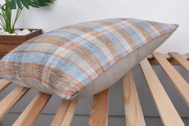 Oriental Cushion Case, Kilim Pillow, 16x24 Blue Pillow Cover, Pillow Sham, Throw Kilim Pillow, Pillow for Couch, Natural Pillow Sham - 6