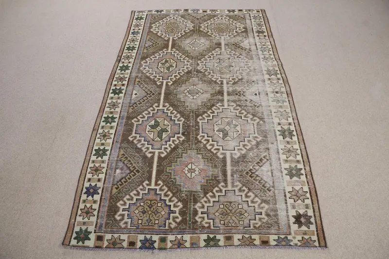 Alfombra Marrón Bronce, 0.4x7.3ft Diseño Geométrico Rayado