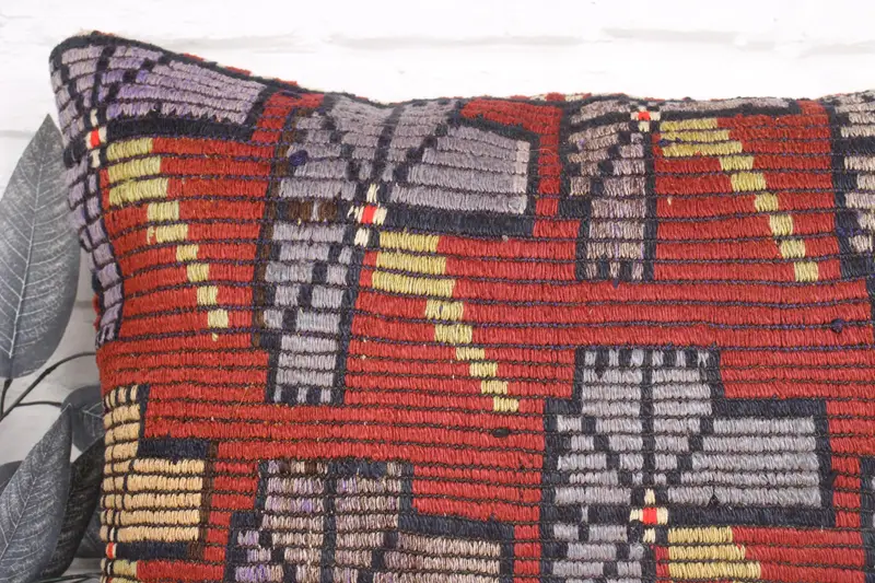 Pillow Sham, 24x24 Red Cushion, Throw Kilim Pillow, Home Decor Pillow, Ottoman Cushion Case, Boho Pillow Sham Cover, Customized Pillow Cover - 2