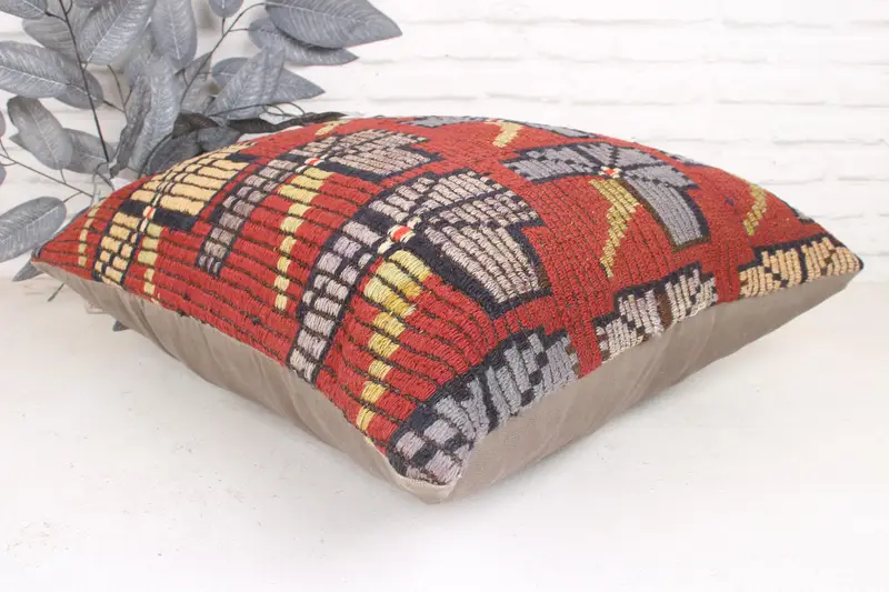Pillow Sham, 24x24 Red Cushion, Throw Kilim Pillow, Home Decor Pillow, Ottoman Cushion Case, Boho Pillow Sham Cover, Customized Pillow Cover - 6