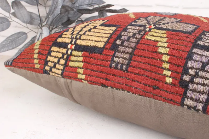 Pillow Sham, 24x24 Red Cushion, Throw Kilim Pillow, Home Decor Pillow, Ottoman Cushion Case, Boho Pillow Sham Cover, Customized Pillow Cover - 7