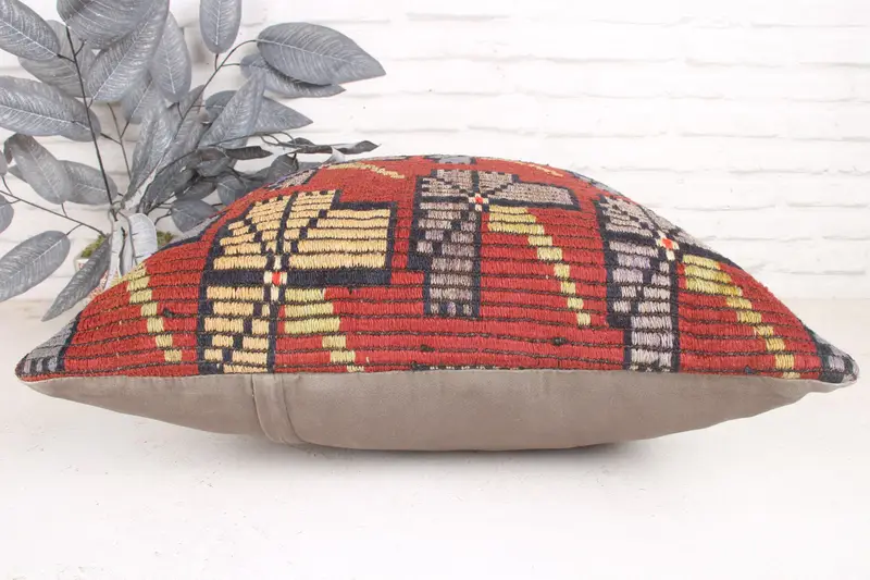 Pillow Sham, 24x24 Red Cushion, Throw Kilim Pillow, Home Decor Pillow, Ottoman Cushion Case, Boho Pillow Sham Cover, Customized Pillow Cover - 5