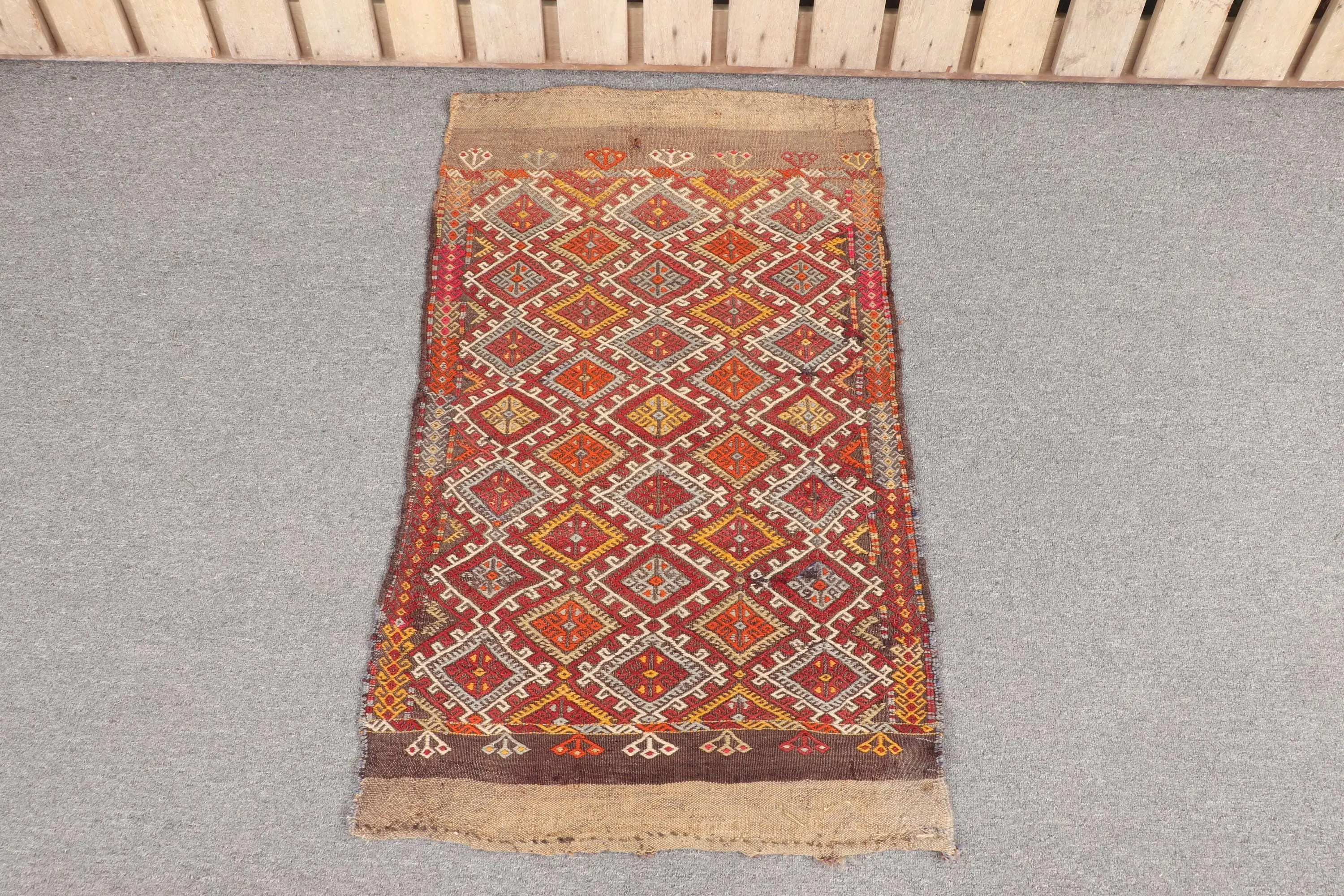 Vintage 1.9x3.2 ft Rug, Small Turkish Rug, Red Yellow Striped Wool Rug - 1