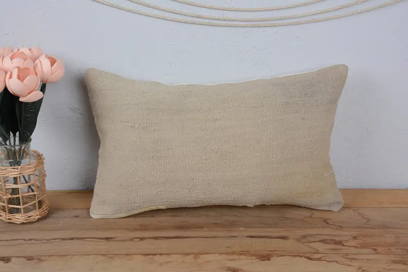 Kilim Pillow Cover, Pillow Case, Handmade Kilim Cushion, 12x20 Beige Cushion, Hippie Throw Pillow Sham, Interior Designer Pillow - 2