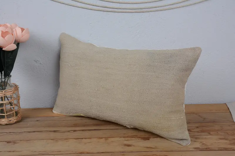 Kilim Pillow Cover, Pillow Case, Handmade Kilim Cushion, 12x20 Beige Cushion, Hippie Throw Pillow Sham, Interior Designer Pillow - 4