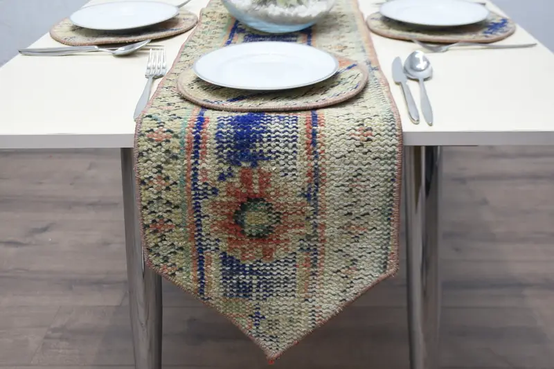 Böhmische blaue und rote Kreis-Tischsets, Art-Deco-Tischsets aus Baumwolle und Wolle